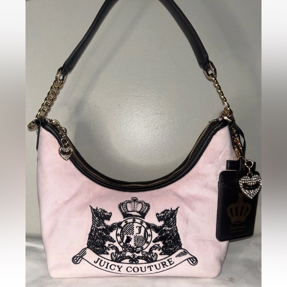 NEW! JUICY COUTURE Velour Classic Scottie Dogs Hobo Shoulder Bag in Chiffon Pink